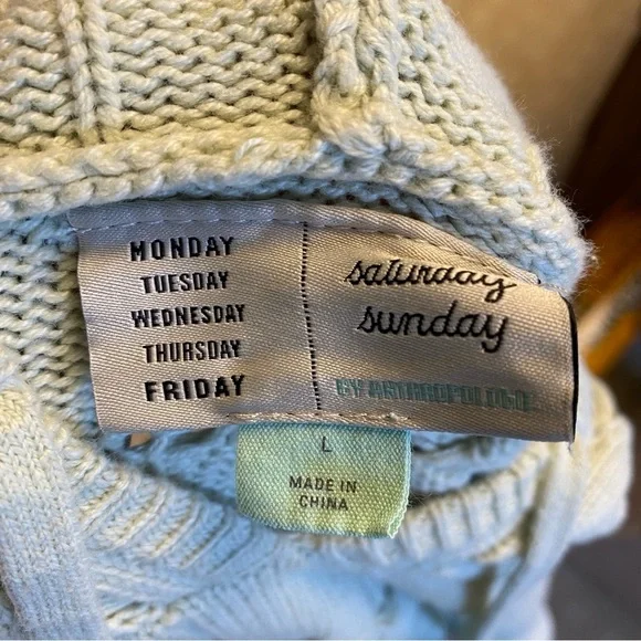 Saturday Sunday Anthropologie Sz L Soft Green Knit Pull Over Hoodie Sweater - Picture 3 of 5